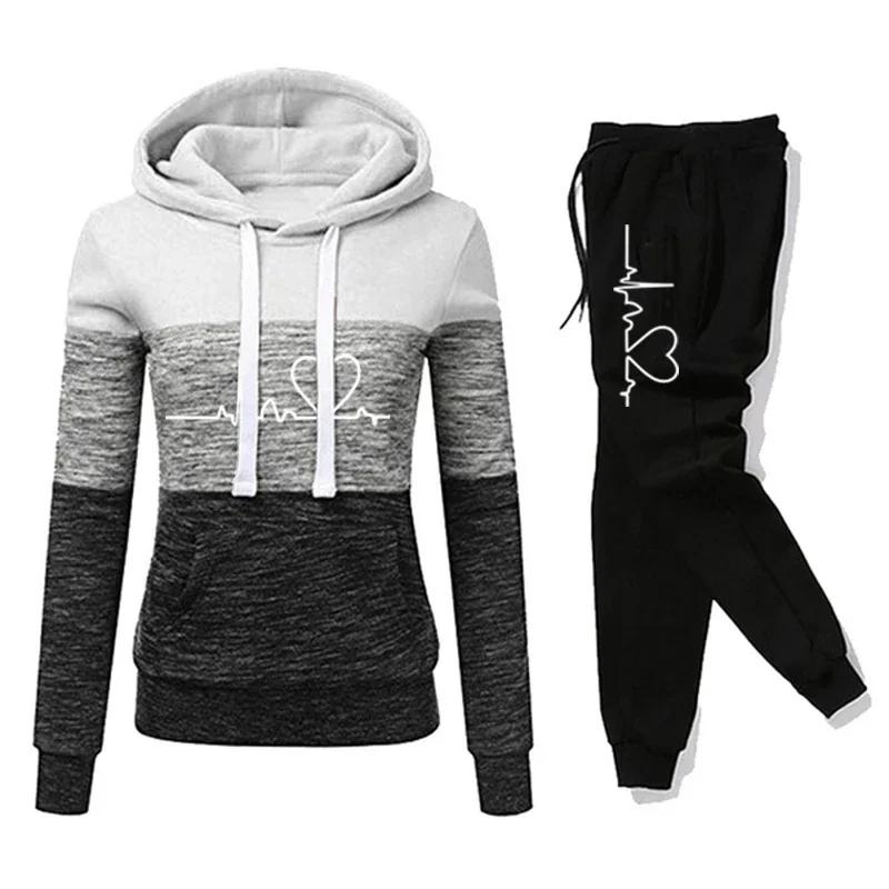 Femmes survêtement impression sweat à capuche pantalon de survêtement documents nuits polyvalent décontracté jogging pulls sport fjOutfits S-3XL