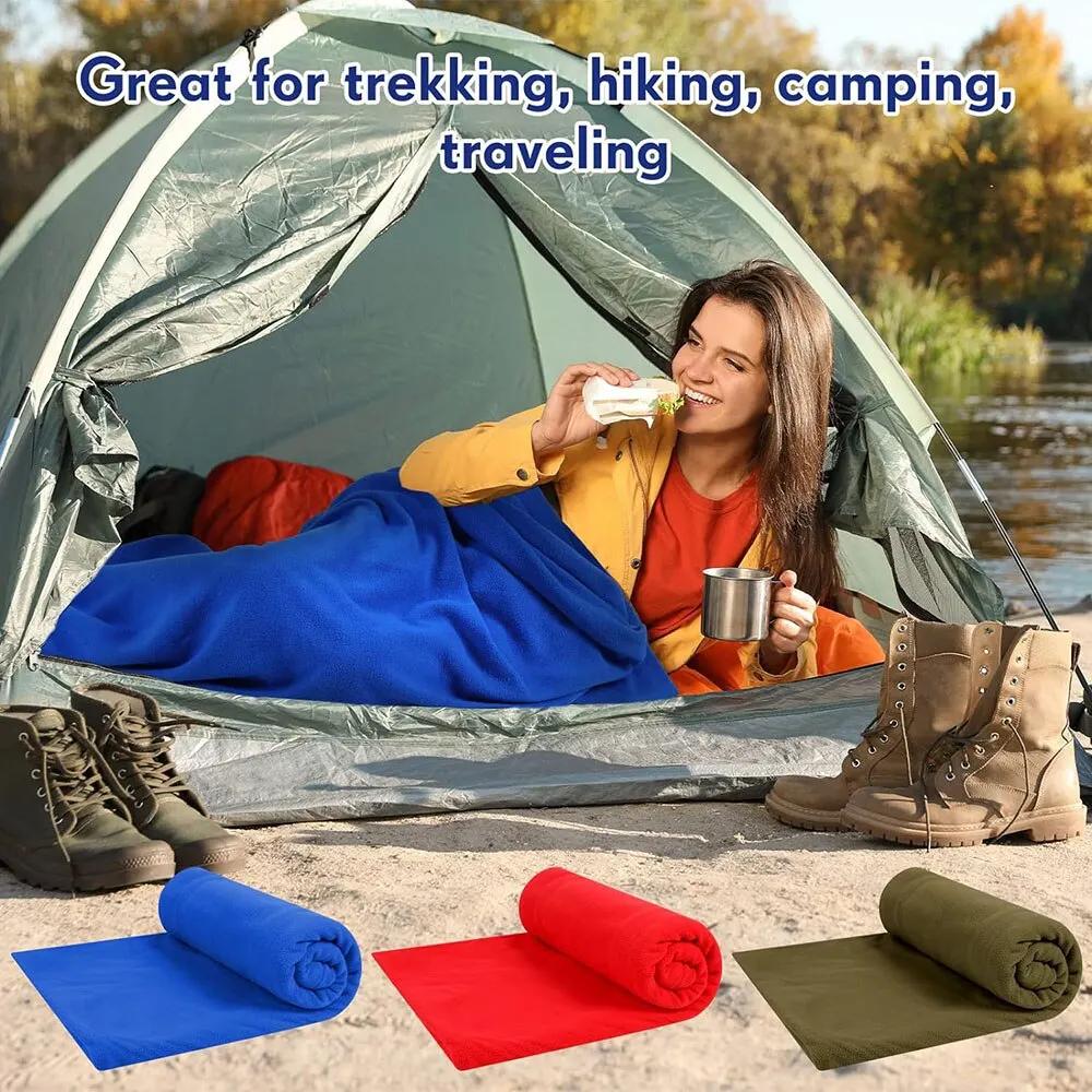 Smile-Sac de couchage portable ultra léger, draps de voyage polaire pour adultes, tente de camping en plein air, lit chaud, doublure de sac de couchage