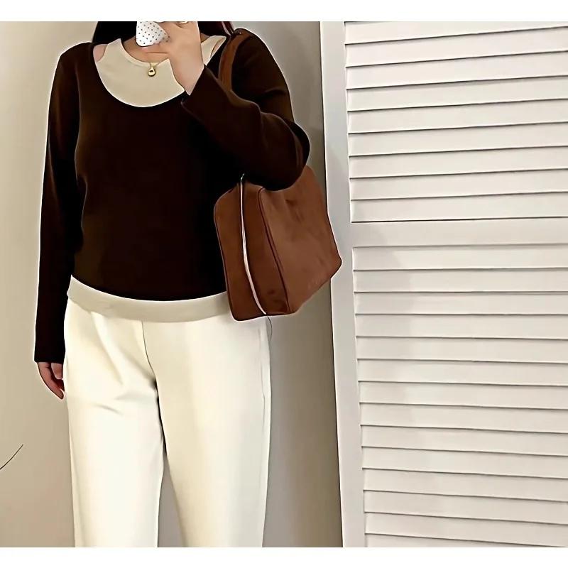 Grande taille vêtements pour femmes Design Sense faux deux pièces haut 2025 automne gros Mm tempérament décontracté