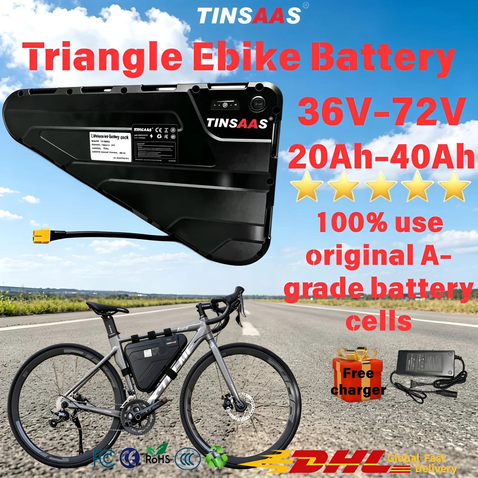 Batterie triangulaire pour vélo électrique 21700, cellules 36V 48V 52V 60V 72V, adaptée au cyclisme longue distance, pour moteurs 250W-3000W