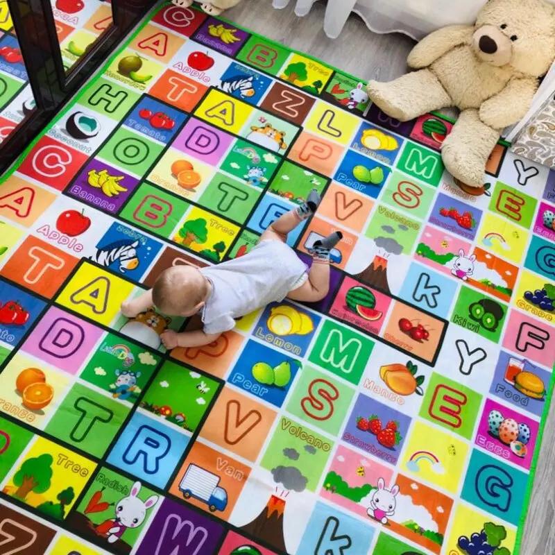 Tapis de jeu en polymère pour bébé, jouet pour enfants, activité de gymnastique, aire de jeux, imprimé double face, sol en mousse lea