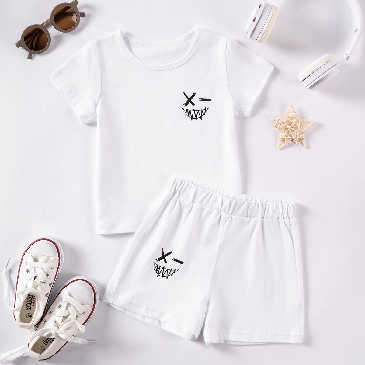 Ensemble de sport 2 pièces pour enfants, survêtement imprimé pour garçons, ensemble short et t-shirt d'été, vêtements de sport doux à séchage rapide