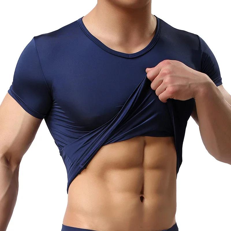 Ice InjT-Maillot de corps en nylon à manches courtes et col en V pour homme, chemises ultrafines, vêtements de nuit cool
