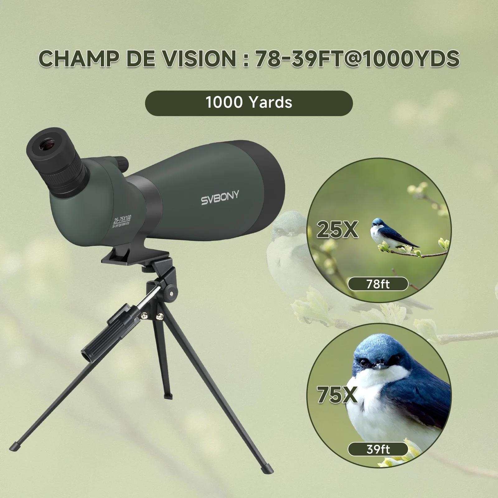 Svbony SV28A Lunette de repérage 25-75x100/20-60x80 FMC Parfaite pour les débutants au tir à l'arc