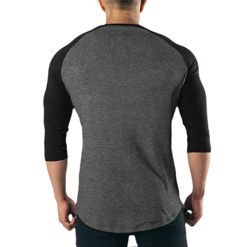 Chemise fitness homme manches 3/4 coton respirant - Haut musculation cintré entraînement été