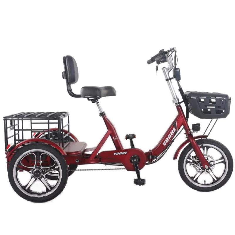 Vélo électrique familial pliable pour adultes, avec panier arrière, Double freins, Tricycles électriques puissants 400W, vélo Cargo électrique à 3 roues