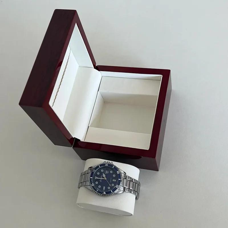 Boîte de rangement haut de gamme pour 1 montre, en bois, peinte en rouge, comme une boîte à bijoux, avec un briquet inclus, parfaite pour ranger les montres.