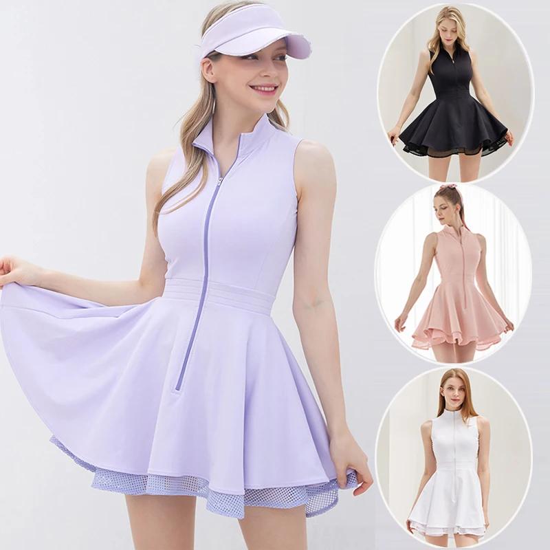 Mode Tennis Golf vêtements dames sans manches dentelle robe de sport séchage rapide demi fermeture éclair robes minces