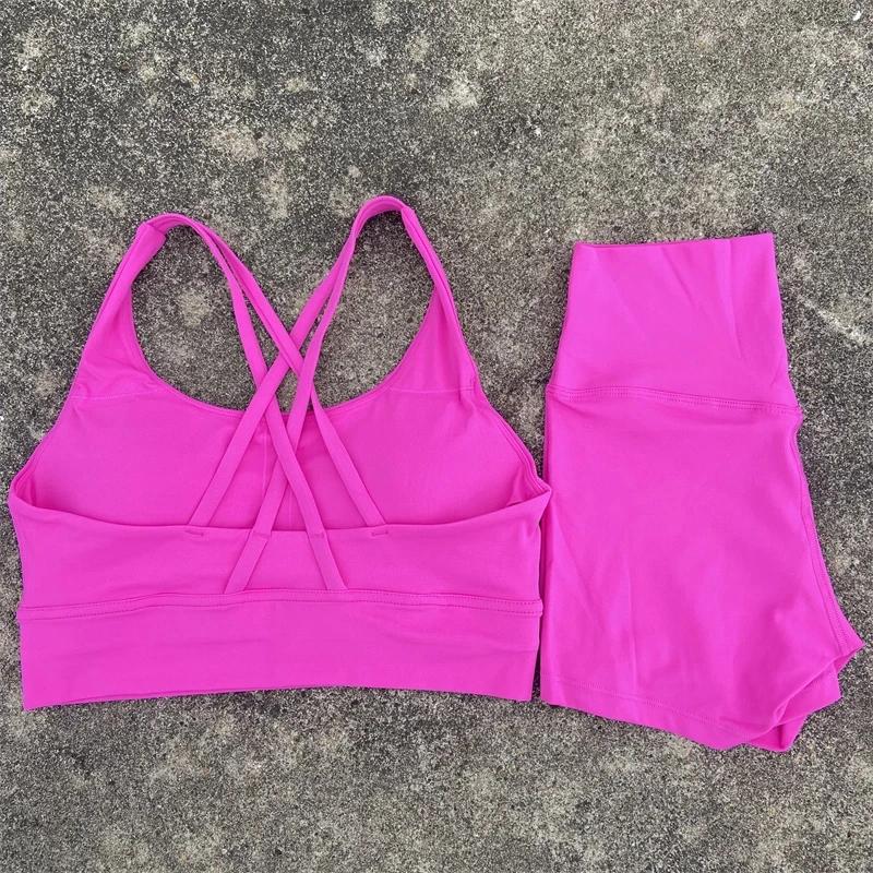 Ensemble yoga 2 pièces femme - Soutien-gorge dos croisé et short taille haute pour fitness