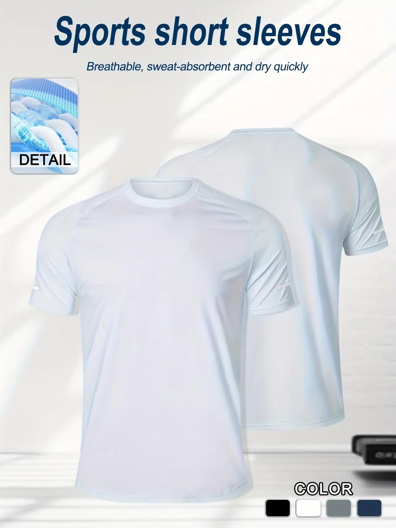 Vêtements de Fitness, T-shirt de sport à manches courtes en soie glacée pour hommes, entraînement de course professionnel pour marathon, séchage rapide