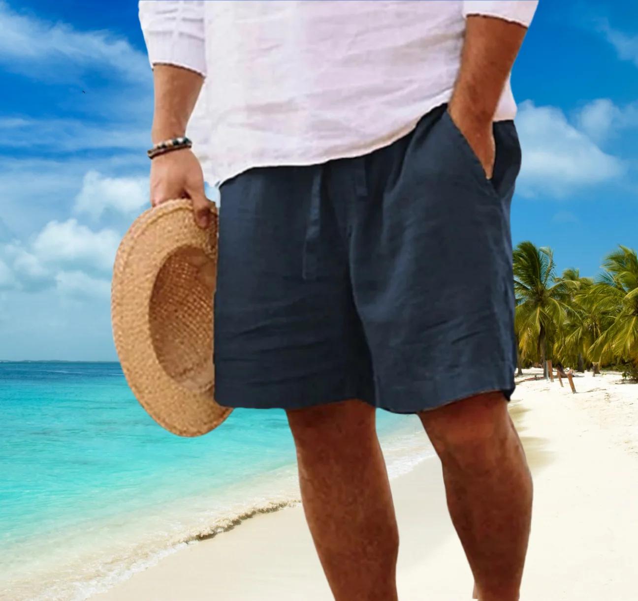 Grande taille nouveaux hommes coton lin Shorts pantalon mâle été respirant couleur unie lin pantalon Fitness Streetwear S-5XL