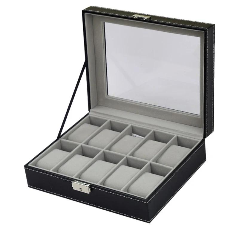 Boîte de montre avec grand couvercle en verre, boîte de montre, 12, 10, 6 emplacements, oreillers perfecWatch, cadeau d'évaluation pour les proches