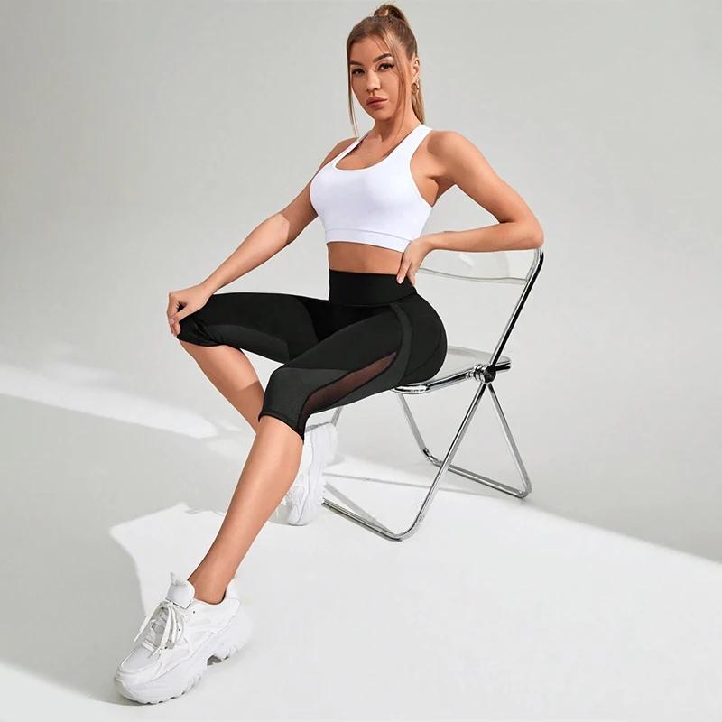 Pantalon yoga maille taille haute femme - Capri training avec poches tuniControl