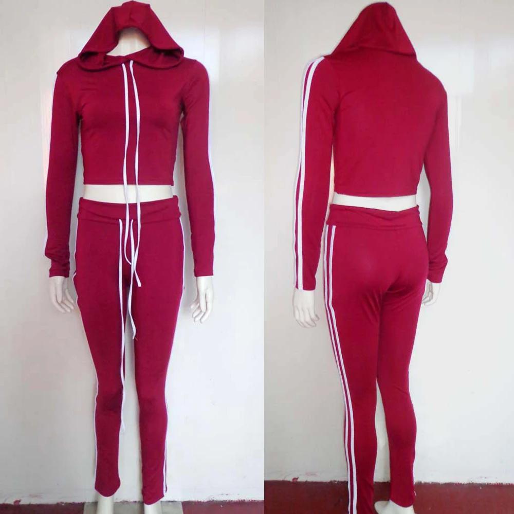 Ensemble de survêtement femme Fitness décontracté 2 pièces ensembles côté rayé à capuche culture hauts et pantalons