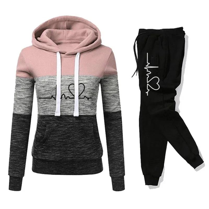 Femmes survêtement impression sweat à capuche pantalon de survêtement documents nuits polyvalent décontracté jogging pulls sport fjOutfits S-3XL