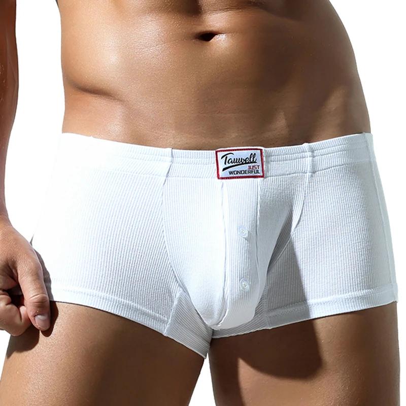 Sous-vêtements plats pour hommes, en coton synthétique, haute élasticité, surélevés, décoration de boutons, coupe slim confortable, couleur unie
