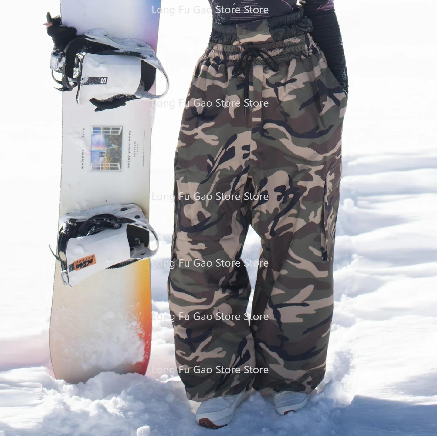 Pantalons de ski pour hommes et femmes, coupe-vent, imperméables, chauds, épais, camouflage et velours, pantalons de neige, pantalons de snowboard