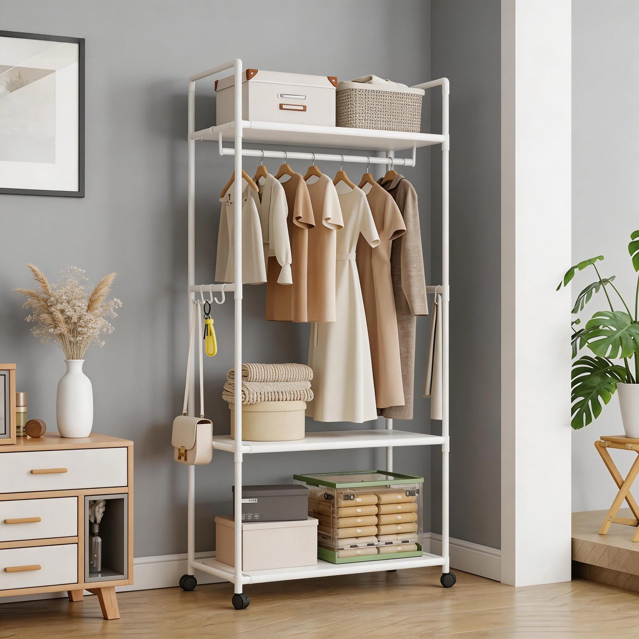 Porte-manteau multifonctionnel avec cintres, étagère de rangement multi-niveaux pour vêtements, organisateur de vêtements pour salon, gain de place