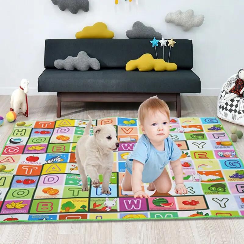 Tapis de jeu en polymère pour bébé, jouet pour enfants, activité de gymnastique, aire de jeux, imprimé double face, sol en mousse lea