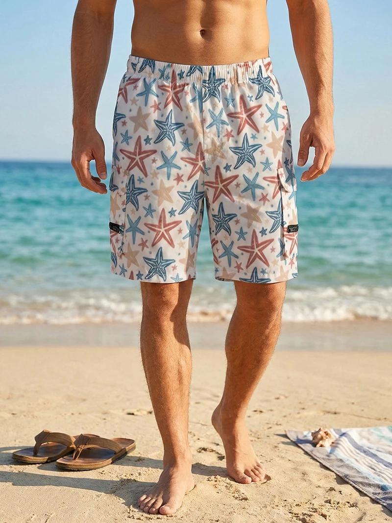 Shorts de plage pour hommes à imprimé intégral avec plusieurs poches