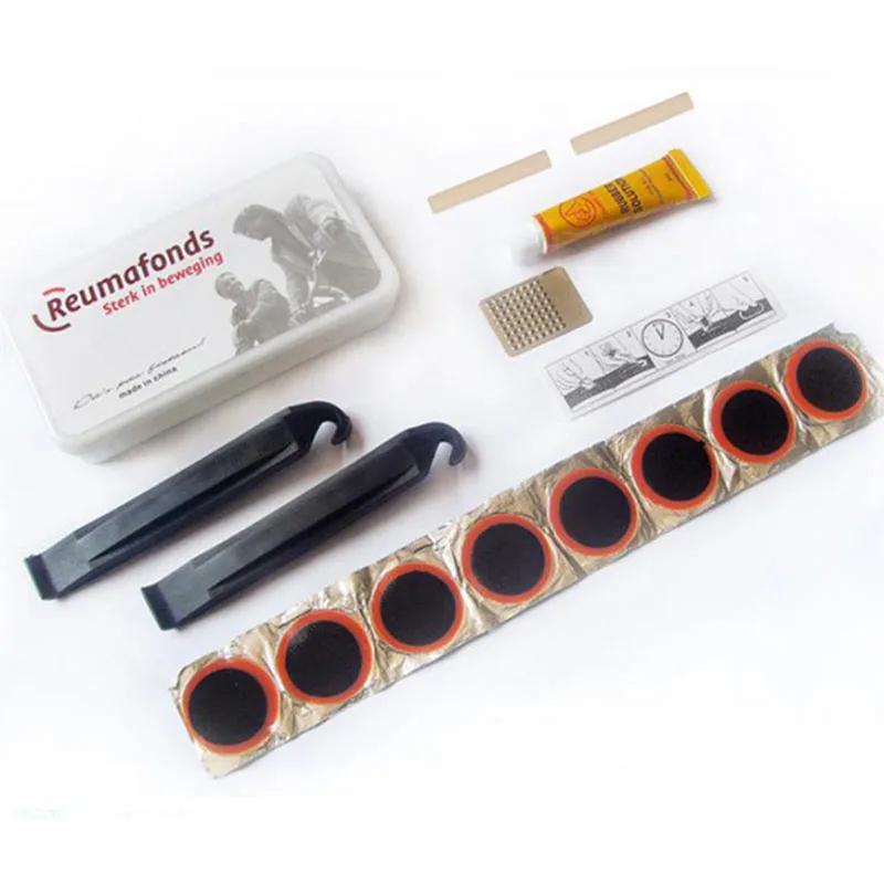 Kit de réparation de pneus plats de vélo, ensemble d'outils 48 pièces, outils de réparation fœtal en caoutchouc portables, outils de réparation de Patch de crevaison de chambre à air de vélo