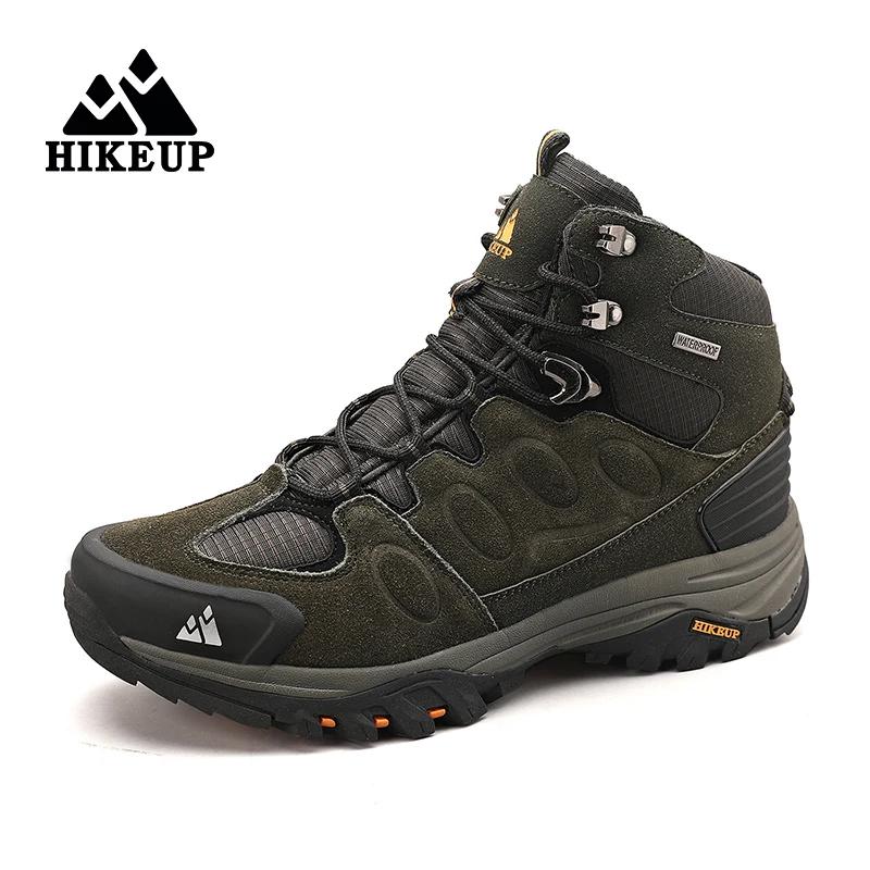 Bottes randonnée daim homme HIKEUP - Chaussures plein air lacets trekking hiver chaudes