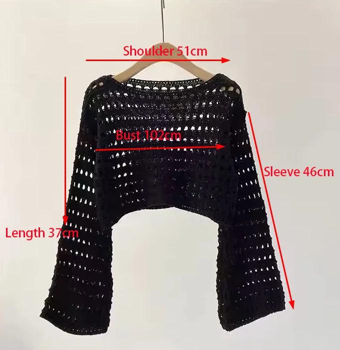 Haut en tricot au Crochet à manches longues pour femmes