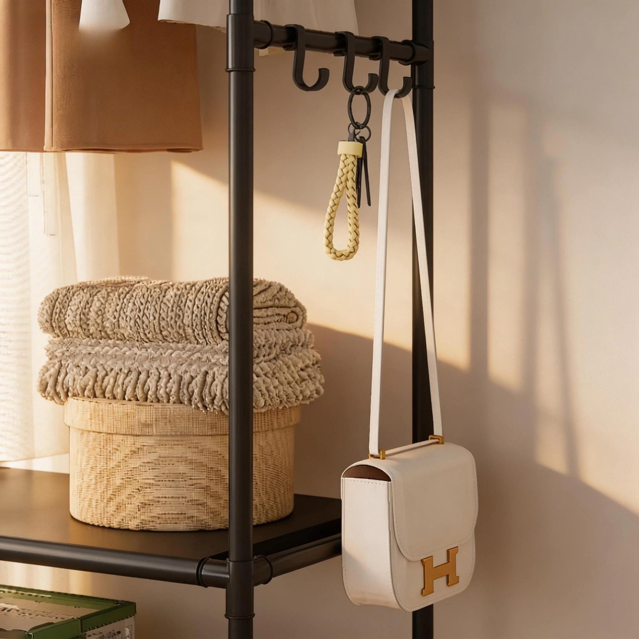 Porte-manteau multifonctionnel avec cintres, étagère de rangement multi-niveaux pour vêtements, organisateur de vêtements pour salon, gain de place