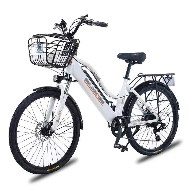 Vélo électrique adulte 2 places 26 pouces 350W 36V vélo de ville électrique à 2 roues avec panier/amortisseur 35 km/h batterie amovible