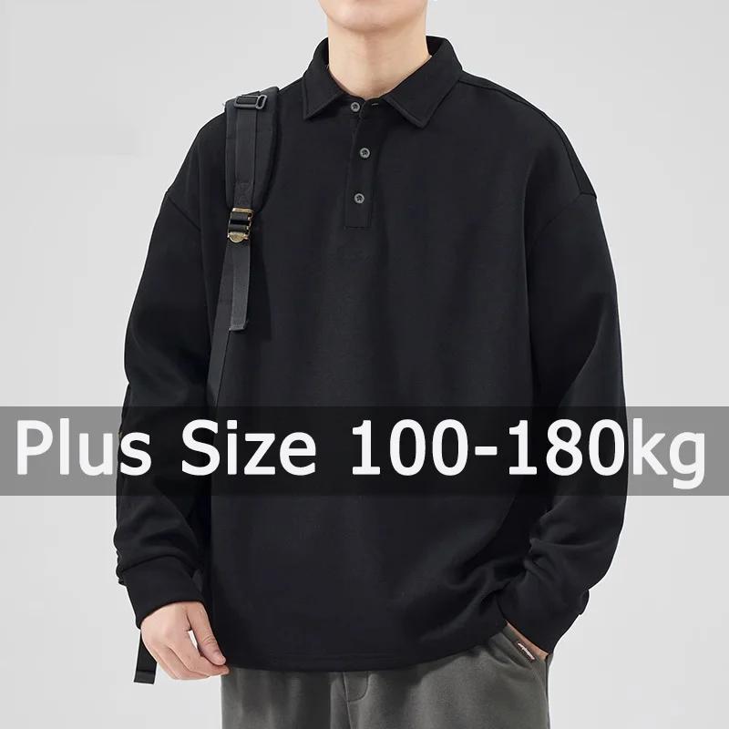 Polos à manches longues pour hommes, grande taille, automne hiver, 1XL-7XL, 110-175kg, hauts amples et surdimensionnés, vêtements pour hommes de grande taille
