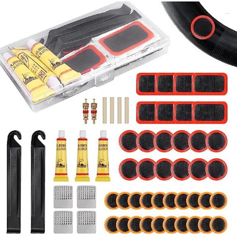 Kit de réparation de pneus plats de vélo, ensemble d'outils 48 pièces, outils de réparation fœtal en caoutchouc portables, outils de réparation de Patch de crevaison de chambre à air de vélo