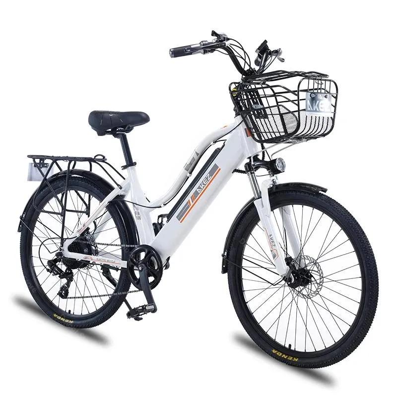Vélo électrique adulte 2 places 26 pouces 350W 36V vélo de ville électrique à 2 roues avec panier/amortisseur 35 km/h batterie amovible