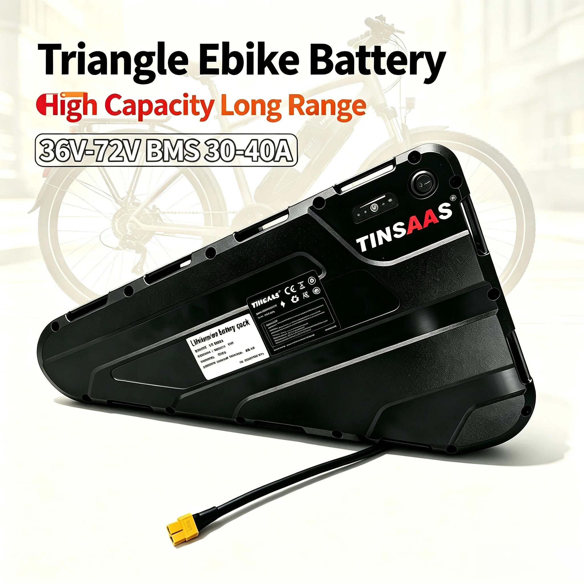 Batterie triangulaire pour vélo électrique 21700, cellules 36V 48V 52V 60V 72V, adaptée au cyclisme longue distance, pour moteurs 250W-3000W