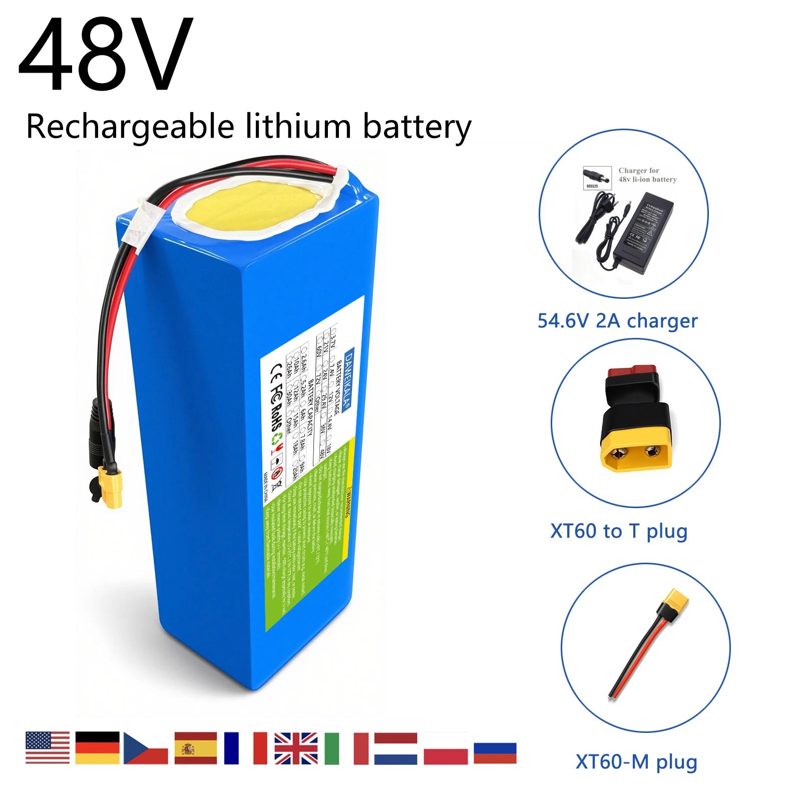 Batterie Lithium-Ion pour vélo électrique 48V 12ah, avec chargeur 30a BMS 1000 + Cycle de vie pour moteur 48V 250W-1000W, vélos et Scooters