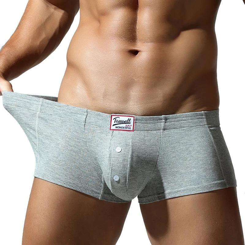Sous-vêtements plats pour hommes, en coton synthétique, haute élasticité, surélevés, décoration de boutons, coupe slim confortable, couleur unie
