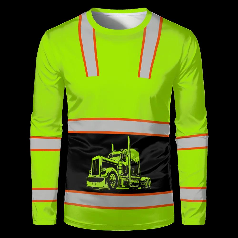 Uniformes de travailleurs de la Construction T-shirt pour hommes ample décontracté classique col rond hauts à manches longues vêtements de travail confortables et respirants