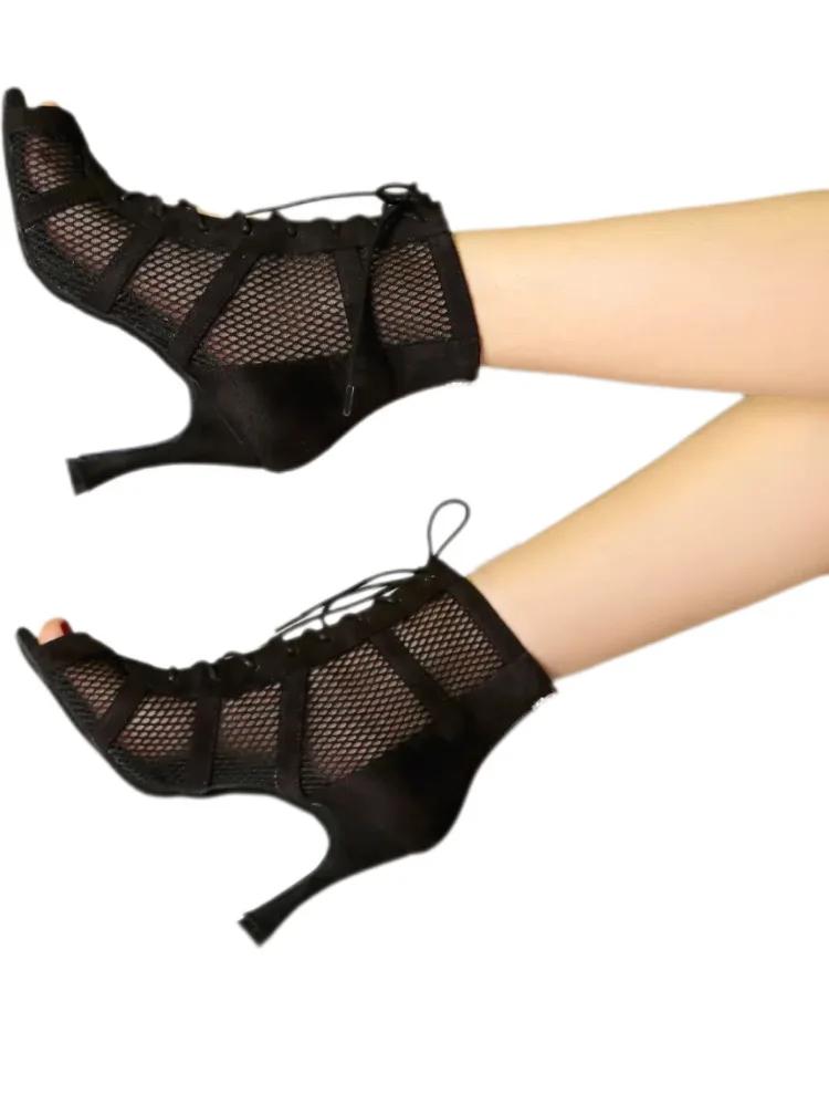 Bottines de danse salsa femmes cuir suédé noir - Fermeture éclair avec talons 8.5cm 7.5cm 6cm QT-006