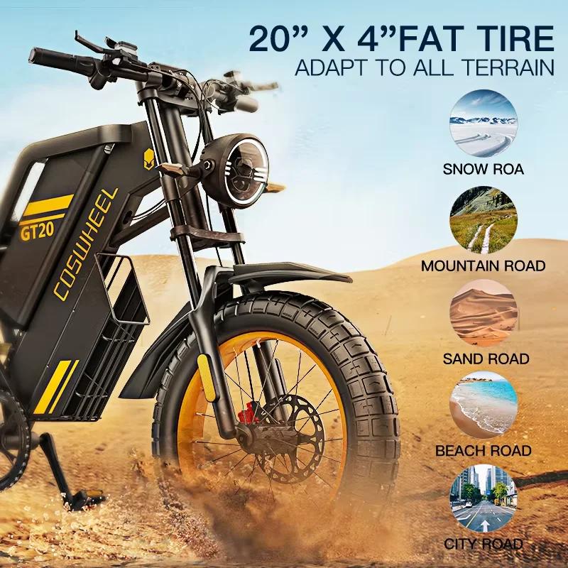 Vélo électrique Coswheel pour adultes, 2000W, 60V, moto tout-terrain, VTT, vélo électrique 20 pouces, Fatbike, motos électriques, E-bike
