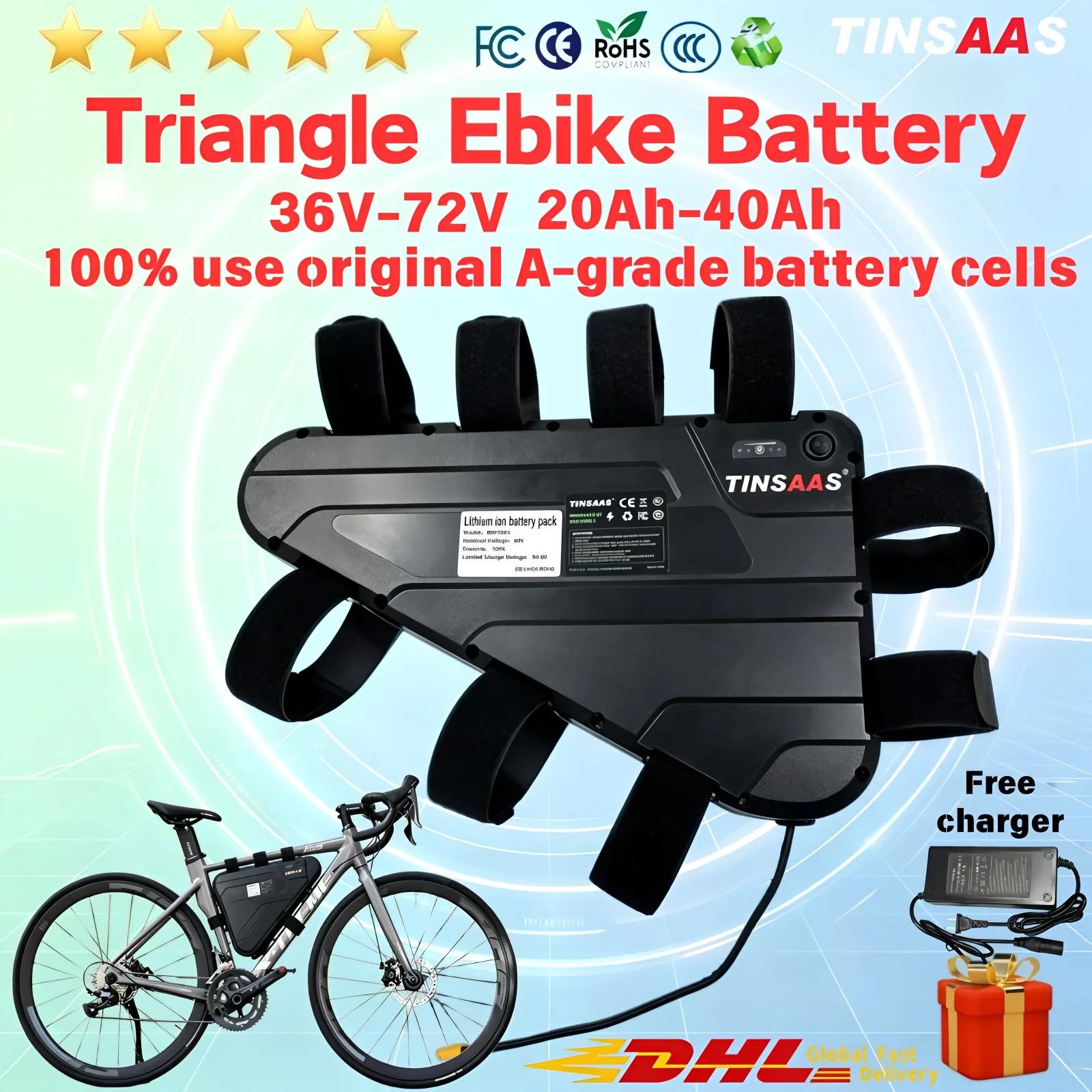 Batterie triangulaire pour vélo électrique 36V 48V 52V 60V 72V, cellules 21700, adaptée au cyclisme longue distance, pour moteurs de 250W à 3000W