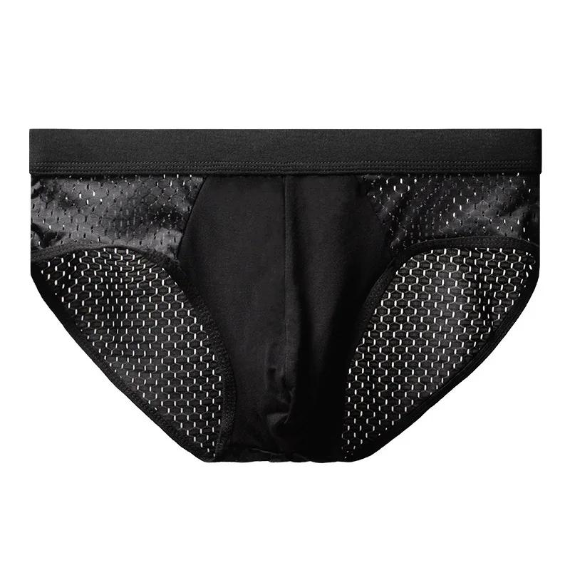Sous-vêtements pour hommes, culotte Triangle fine et respirante pour hommes, slip en soie glacée, maille, pantalon d'angle carré Sexy pour shorts pour hommes