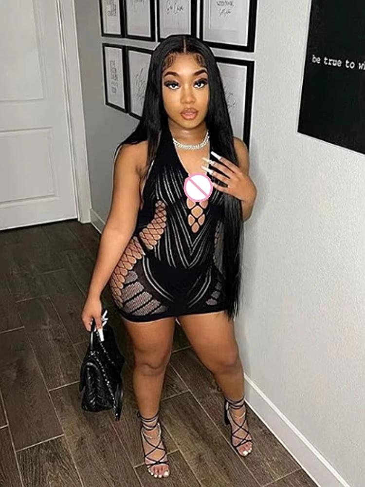 Robe courte dos nu en dentelle transparente pour femmes