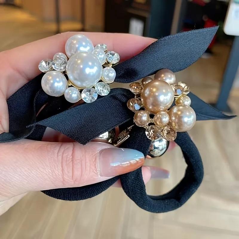 2 pinces à cheveux élastiques de style perle à haute élasticité, à la mode et polyvalentes, adaptées à tous les types de personnes.
