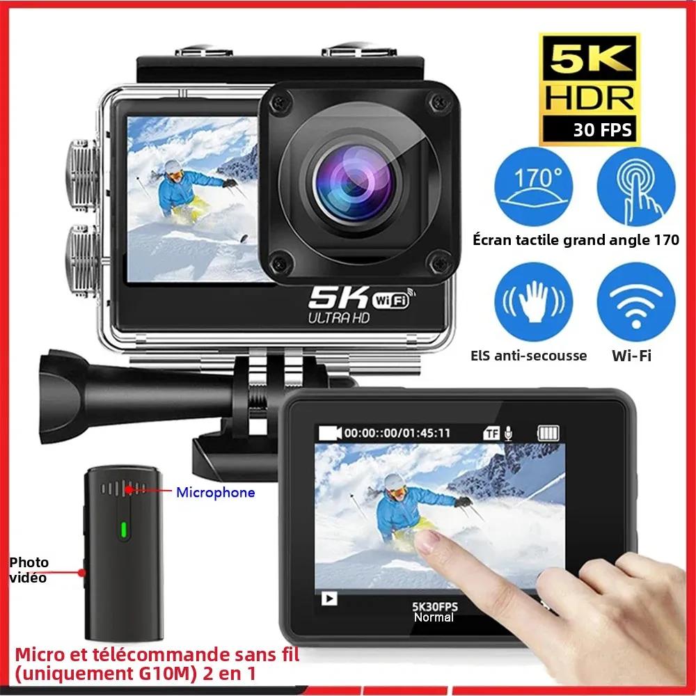Caméra d'action 5K 4K60FPS EIS 48MP Wi-Fi double écran 170D 8X Zoom pré-enregistrement 30M