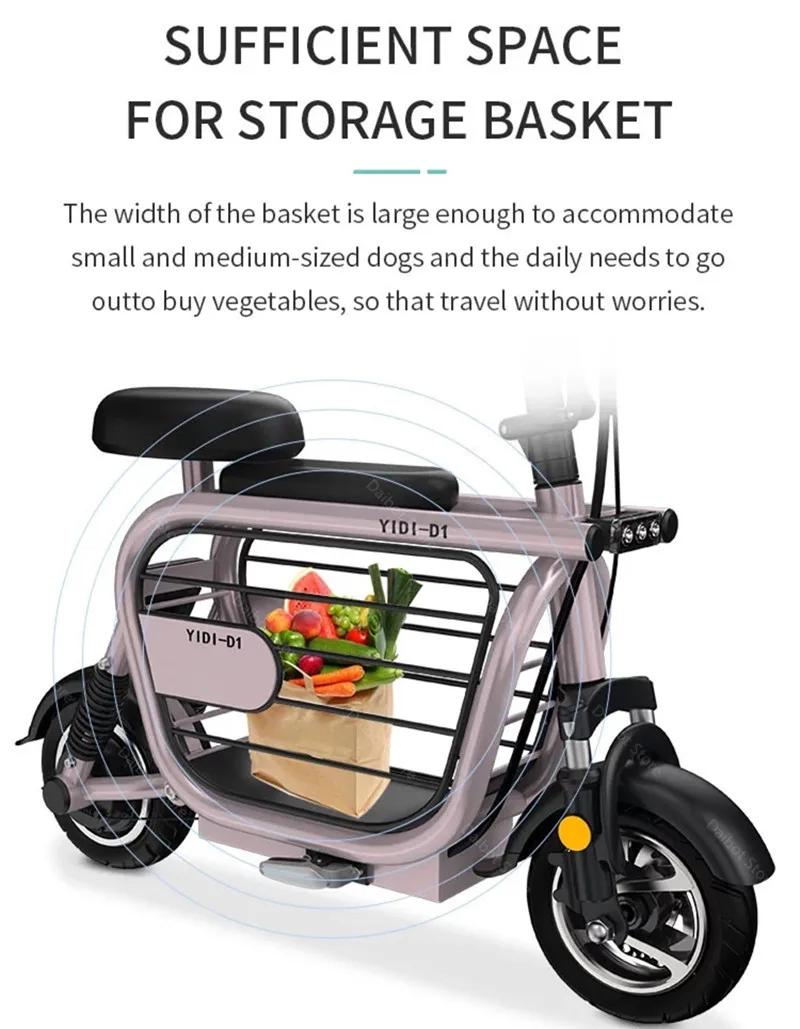 Mini vélo électrique rose pliable avec siège enfant, scooter de mobilité adulte à deux roues, panier pour animal de compagnie, 11 pouces, 400W, 48V