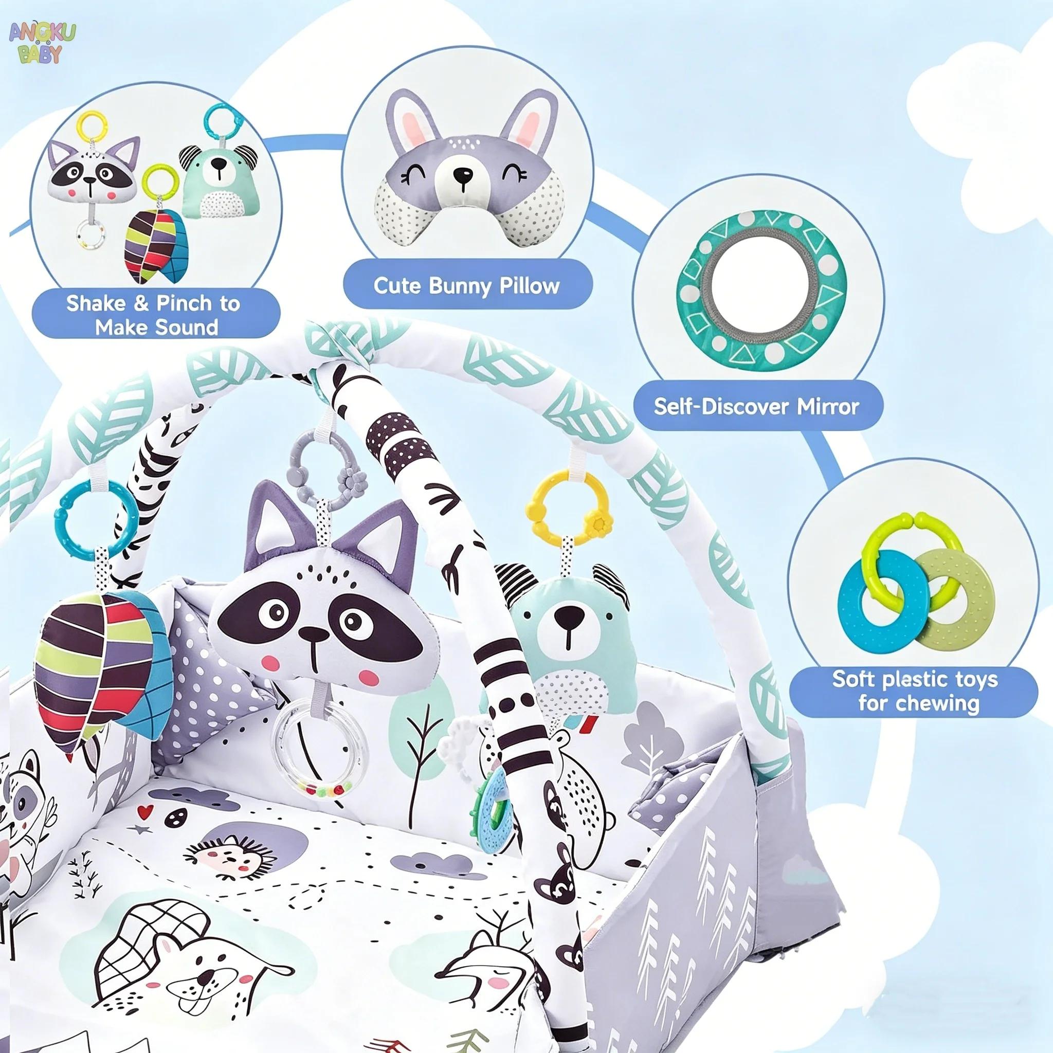 Tapis de jeu pour bébé 4 en 1 avec jouets détachables pour le développement du bébé, gymnase éducatif pour bébés, facile à installer et à nettoyer, tapis pour bébés