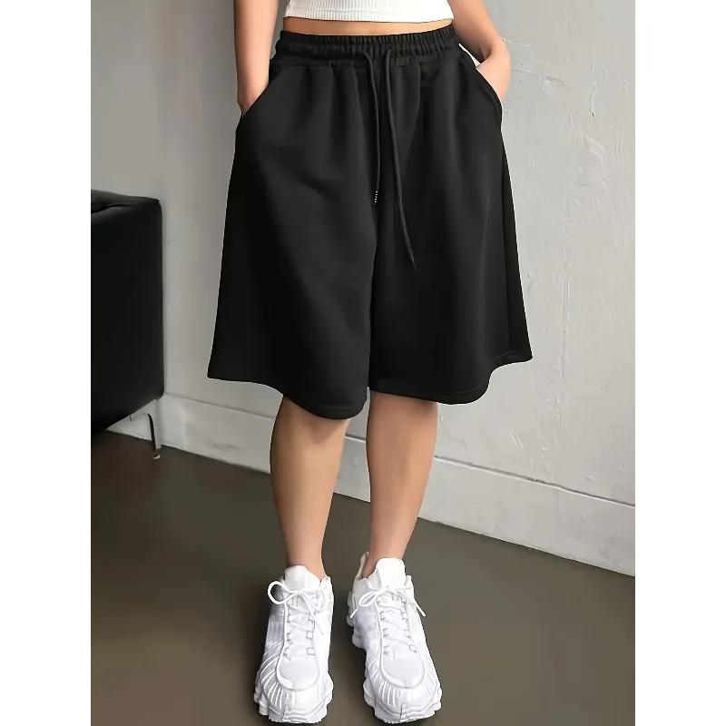 Shorts décontractés de couleur unie pour hommes et femmes, grande taille, avec poches à cordon, adaptés aux sorties décontractées quotidiennes