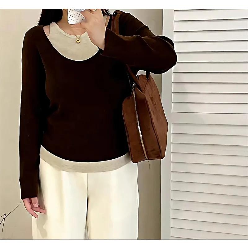 Grande taille vêtements pour femmes Design Sense faux deux pièces haut 2025 automne gros Mm tempérament décontracté