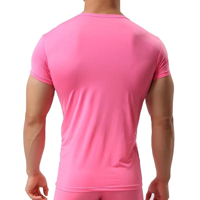Ice InjT-Maillot de corps en nylon à manches courtes et col en V pour homme, chemises ultrafines, vêtements de nuit cool
