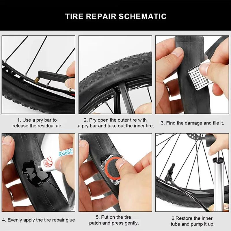 Kit de réparation de pneus plats de vélo, ensemble d'outils 48 pièces, outils de réparation fœtal en caoutchouc portables, outils de réparation de Patch de crevaison de chambre à air de vélo