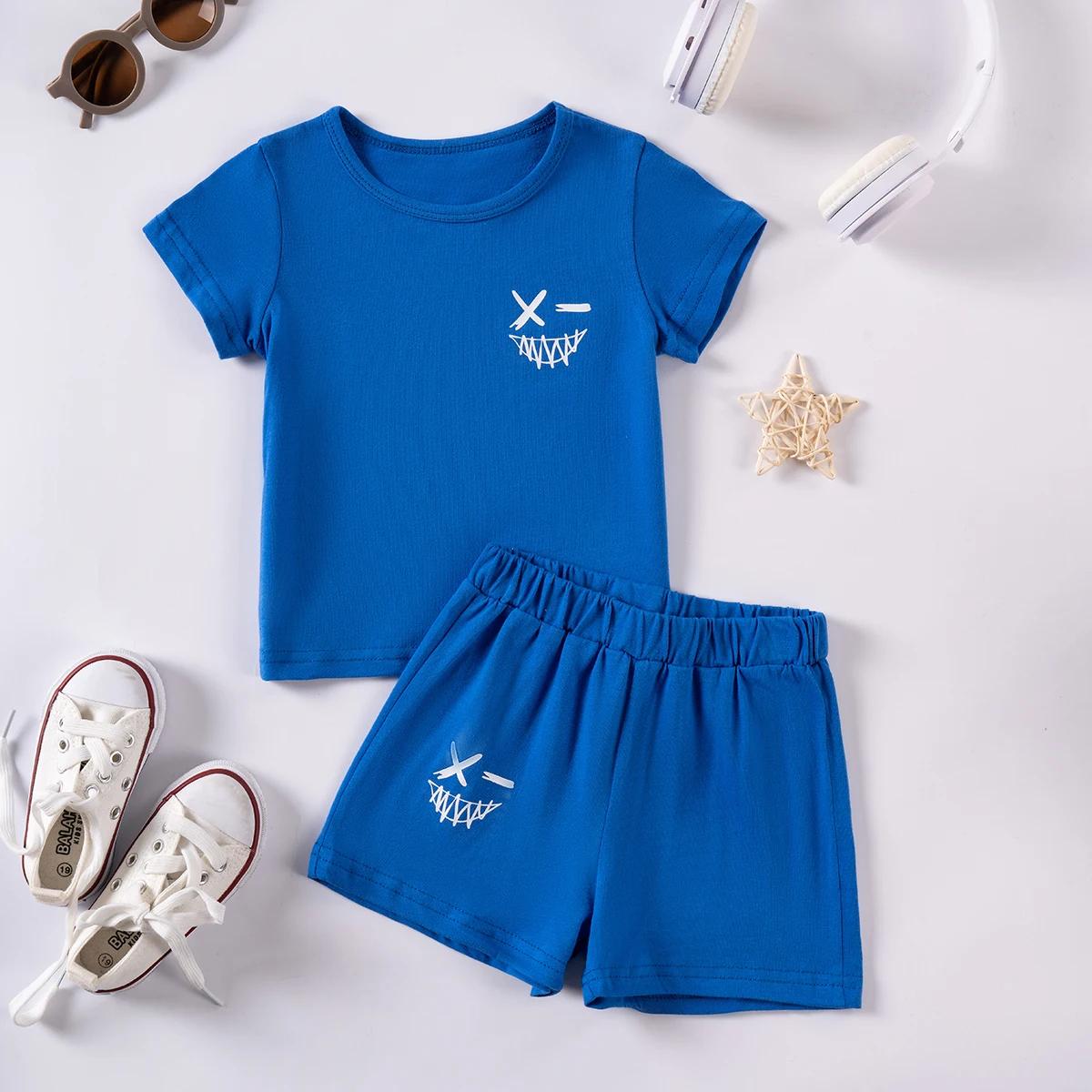 Ensemble de sport 2 pièces pour enfants, survêtement imprimé pour garçons, ensemble short et t-shirt d'été, vêtements de sport doux à séchage rapide